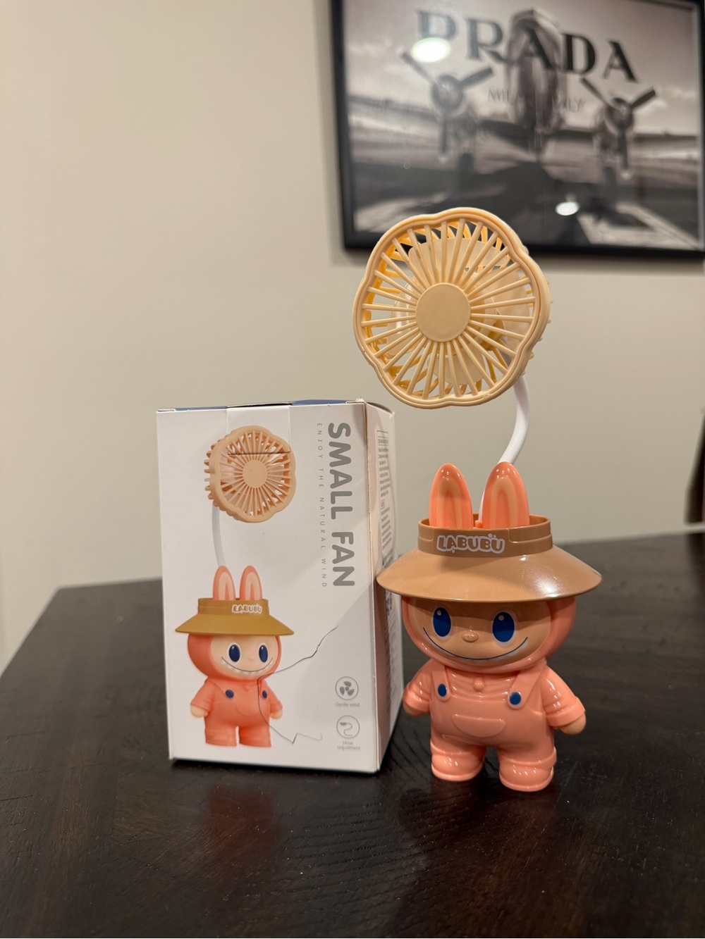 Labubu Bunny Small USB Fan in Peach